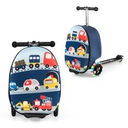 COSTWAY 2 in 1 Kinder Scooter & Kinderkoffer, mit LED Räder, 26L Kindertrolley mit Bremse, für Kinder ab 5 Jahre alt von COSTWAY
