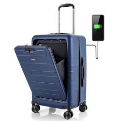 COSTWAY 20” Handgepäck mit klappbarer Tischplatte, 38L Reisekoffer mit Vordertasche, Laptopfach, USB-Anschluss & Spinnerrädern, PC-Hartschalenkoffer mit TSA-Schloss für Geschäftsreisen (Blau) von COSTWAY