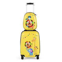 COSTWAY 2tlg Kinderkoffer + Rucksack, Kindertrolley aus Kunststoff, Kindergepäck, Kinder Kofferset Handgepäck Reisegepäck Hartschalenkoffer für Jungen und Mädchen (Löwe, 12"+18") von COSTWAY