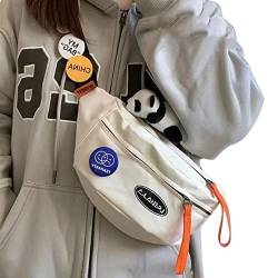 COTCLO Canvas Tasche Harajuku Sport Hüfttasche Freizeit Brusttasche Herren Retro Vielseitig Mode Arbeitskleidung Messenger Bag Frauen, Weißer Knoten, A von COTCLO
