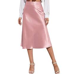 COTCLO Langer Rock Damen Chiffon Rock Damen Midi Rock Hohe Taille Einfarbig Satin Kleid Reißverschluss Damen Sommerröcke, rose, 36 von COTCLO