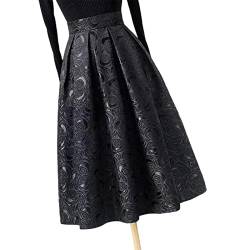 COTCLO Langer Rock Damen Frühling Sommer Blumen Jacquard Rock Damen Hohe Taille Midi Lang A Linie Rock Big Swing Röcke, Schwarz , 40 von COTCLO