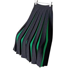COTCLO Langer Rock Damen Midi Strickrock für Frauen Mixed Color Plissee Lange Röcke Damen Hohe Taille Rock, grün, 40 von COTCLO