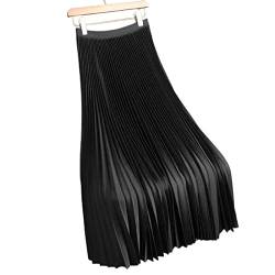 COTCLO Langer Rock Satin Langer Faltenrock Frau Frühling Sommer Elastische Taille Röcke für Frauen Büro Wilder Rock, Schwarz , 48 von COTCLO