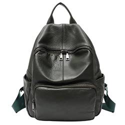 COTCLO Rucksack Weicher Leder Rucksack Damen Herren Groß Casual Vielseitig Schultertasche Täglich Schule Rucksack Reise Mehrere Taschen Tasche-Grün von COTCLO