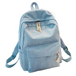 COTCLO Schulranzen Preppy Style Weicher Stoff Rucksack Damen Cord Schulrucksack Für Teenager Mädchen Rucksack Damen - Blau von COTCLO