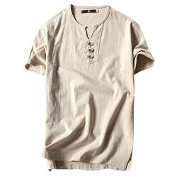 COTCLO T-Shirts Herren Herren T-Shirts Übergröße 5XL 6XL 8XL 9XL Groß Übergroßes T-Shirt Leinen Kurzarm T-Shirt Herren Sommer Männer Beige, Brust 150 cm 8XL von COTCLO