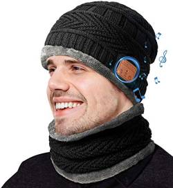 COTOP Geschenke für Männer, Bluetooth Mütze mit Schal Set, Warme Wintermütze mit Kopfhörer, Winter Musik Beanie Gadget für Herren, Fleece Strickmütze für Läuf, Ski von COTOP