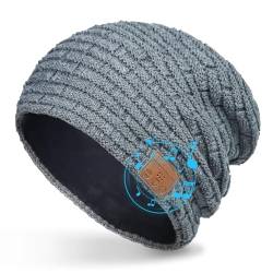 COTOP Mütze Bluetooth Herren, Winter Beanie mit Kopfhörer, Warme Fleece Strickmütze für Ski, Laufen, HD-Musik Hut, Geschenk Männer Damen in Weihnachten (Grau) von COTOP