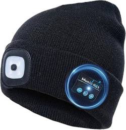 COTOP Mütze Herren Strickmütze Mit Licht, Musik Kappe, Winter Beanie Mütze mit Licht, warme Winter Outdoor Sportkappe, kopfhörer mütze, Weihnachts männergeschenke (4 LED) von COTOP