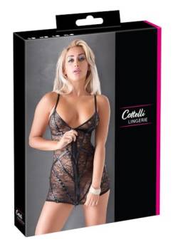 Cotelli Collection Kleid - verführerisches Minikleid für Frauen, erotische Reizwäsche in schwarzer Spitze, sexy Dessous-Kleid mit Reißverschluss von COTTELLI