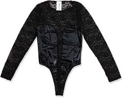 Cotelli Collection Lingerie - erotischer Body aus Spitze für Damen, verführerische Reizwäsche im Wetlook, schwarz von COTTELLI