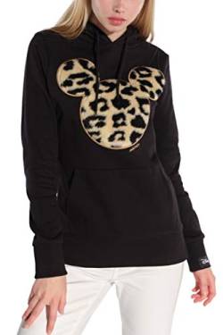 Course Damen Hoodie Original Mickey Mouse Flock Fake Fur Animal Print Leo Disney, Schwarz, XS von COURSE