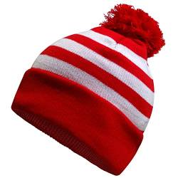 COUVER Beanie-Mütze mit oder ohne Bommel, für Kostüm oder Winter, Rot / Weiß, Rot/Weiß (gestreifter Bommel), Einheitsgröße von COUVER