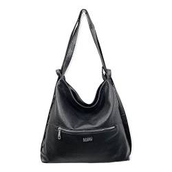 Coveri Hobo Damen-Handtasche aus Kunstleder, umwandelbar in einen Rucksack mit Fronttasche mit Reißverschluss, Schwarz von COVERI