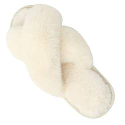 COVPAW Damen Hausschuhe Fellhausschuhe Fluffy flauschig Schlappen Anti-Rusch Pantoffeln Indoor/Outdoor (38-39, Weiß, numeric_38) von COVPAW