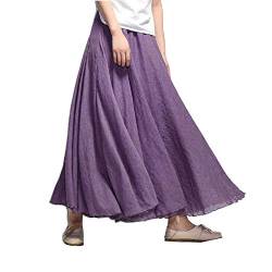 COVPAW Damen Maxirock Baumwolle Boho Plissee Retro Langer Sommerrock Faltenrock Strandrock Elastische Taille Tanzrock Double Layer (Lavender) von COVPAW