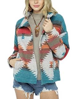 COWOKA Damen Casual Aztekenjacke Jacke Wollmischung Button Down Langarm Western Tribal Vintage Loose Shirt Top, rot, L von COWOKA