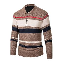 Dünne Pullover Herren Streifen Pullover Strick Pullover Polokragen Business Casual Knit Pullover Herren Polo Strickpullover Feinstrick Strickpullover Leicht Dünne Gestrickt Poloshirt für Business von COZYDAY