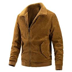 Herren Cordjacke Winterjacke Teddyfutter Kordjacke Fleece Cord Jacke Herren Fleece Gefütterte Cordjacke Warme Übergangsjacke Fleece Freizeitjacke Reverskragen Winter Cargo Jacke mit Teddyfell Kragen von COZYDAY