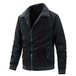 Herren Cordjacke Winterjacke Teddyfutter Kordjacke Fleece Cord Jacke Herren Fleece Gefütterte Cordjacke Warme Übergangsjacke Fleece Freizeitjacke Reverskragen Winter Cargo Jacke mit Teddyfell Kragen von COZYDAY