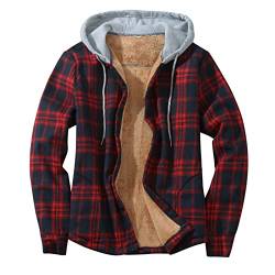 Herren Kapuzenhemd Kariert Jacke Fleece Hemdjacke Flanellhemd Herren Warm Thermohemd Übergangsjacke Hoodie Casual Winterhemd Wattiert Jacke Freizeithemd Herren Dicke Gepolsterte Jacke Winter Herbst von COZYDAY