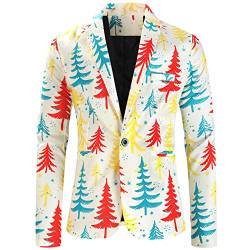 Herren Spaß Blazer Weihnachten Santa Claus Sakkos Anzugjacke Herren Slim Fit Weihnachtsweste Anzugjacke 3D Schneeflocken Weihnachtsmotiven Thema Print Westen Smoking Anzugjacke Lustige Party Kostüm von COZYDAY