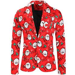 Herren Spaß Blazer Weihnachten Santa Claus Sakkos Anzugjacke Herren Slim Fit Weihnachtsweste Anzugjacke 3D Schneeflocken Weihnachtsmotiven Thema Print Westen Smoking Anzugjacke Lustige Party Kostüm von COZYDAY