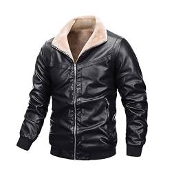 Leder Winterjacke Herren Coat Winterjacke Lederjacke Herren Warme Teddyfell Fellkragen Windjacke Übergangsjacke Herren Motorradjacke Winter PU Lederjacke Winddicht Warm Leder Coat mit Fleece Futter von COZYDAY