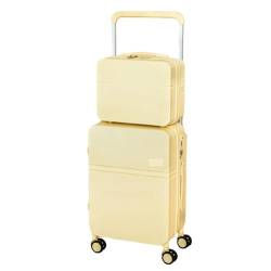 CPARTS Großer Trolley-Koffer, doppellagige Kosmetiktasche, Trolley-Koffer, 20-Zoll-Trolley aus Aluminiumlegierung, geeignet für Freizeitreisen (Yellow 20 inc) von CPARTS