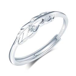 CPSLOVE Damen Silber Verstellbare Ringe 925 Sterling Silber Mädchen Elegante Feder mit Zirkon Offener Ring von CPSLOVE