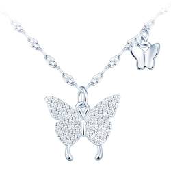 CPSLOVE Elegante Damen Schmetterling und Zirkonia Halskette 925 Sterling Silber Collarbone Ketten mit Schmetterling Anhänger Kreative Mädchen Silber Kurze kette von CPSLOVE