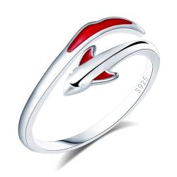CPSLOVE Elegante Damen Silber Verstellbare Ringe 925 Sterling Silber Mädchen Kreativer Rot Koi Offener Ring von CPSLOVE