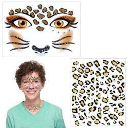 CPSYTE 2 Stück Face Sticker - Tattoo - Leopard, Temporäres Glitter Gesichtstattoo Karneval, Glitzer Tattoo Set für Karneval, Fasching, Halloween & Motto Partys von CPSYTE