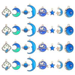 CPSYTE 32 Stücke Vergoldete Emaille Charm Anhänger Mond und Stern Charm Anhänger Blau Emaille Charm für Ohrringe Halskette Armband Schmuck Herstellung, 8 Stile von CPSYTE