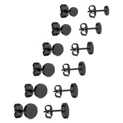 CPSYTE 6 Paar Dot Ohrstecker Schwarz Unisex Edelstahl Flat Top Ohrringe Schwarz Set Ohrstecker Runde Damen Herren Mädchen (3mm-8mm) Halloween Punk Rock Ohrstecker von CPSYTE