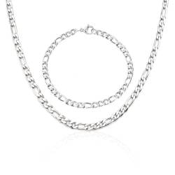 CPSYTE Figaro 1+3 Herren Halskette aus Edelstahl Silber, Elegante Figaro Herren Halskette Kette (3 in 1) - Hip-Hop Necklace Halskette 5 mm breit - Länge 46 cm von CPSYTE