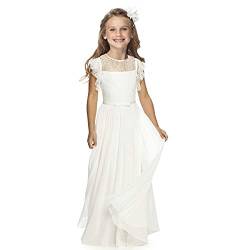 CQDY Blumenmädchen Kleider für Hochzeiten Mädchen Blume Spitze Kleid Blumenkleid Festzug Brautjungfer Taufe mit großer Schleife 2-13 Jahre, elfenbeinfarben, 4-5 Jahre von CQDY