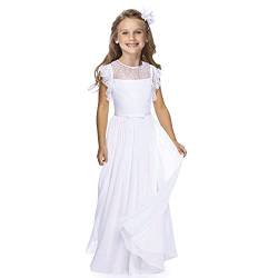 CQDY Blumenmädchen Kleider für Hochzeiten Mädchen Blume Spitze Kleid Blumenkleid Festzug Brautjungfer Taufe mit großer Schleife 2-13 Jahre, weiß, 4-5 Jahre von CQDY