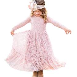 CQDY Prinzessin Spitzenkleid für Mädchen Hochzeit Blumen Kleid Partykleid mit großen Bogen, Rosa, 12-13 Jahre von CQDY