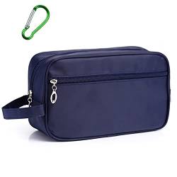 1 Stück Dunkelblaue Kulturtasche für Herren, tragbare Reise-Waschtasche, Kosmetiktasche, Handtasche, Outdoor, große Kapazität, Aufbewahrungstasche, Badezimmertasche mit 1 grünen Karabiner Nr. 6 von CQQNIU