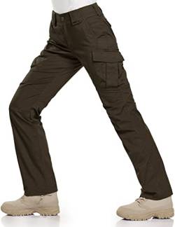 CQR Damen Flex Stretchige Taktische Hose, Wasserabweisende Ripstop-Arbeitshose, Cargohose, mit elastische Taille und Taschen, Cargo Dark Brown, 42 von CQR