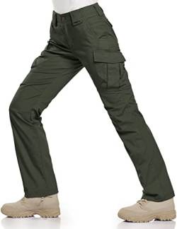 CQR Damen Flex Stretchige Taktische Hose, Wasserabweisende Ripstop-Arbeitshose, Cargohose, mit elastische Taille und Taschen, Cargo Olive Green, 44 Lang von CQR
