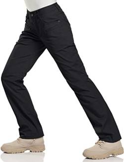 CQR Damen Flex Stretchige Taktische Hose, Wasserabweisende Ripstop-Arbeitshose, Cargohose, mit elastische Taille und Taschen, Stratight Black, 38 von CQR