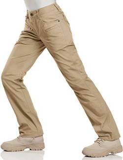 CQR Damen Flex Stretchige Taktische Hose, Wasserabweisende Ripstop-Arbeitshose, Cargohose, mit elastische Taille und Taschen, Stratight Khaki, 46 von CQR