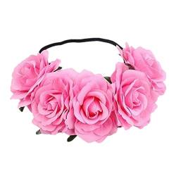 Rosenblumenkrone Mädchengirlande, Blumenkrone Stirnbänder Weich, Rosenblumenkrone Boho Blumenstirnband Haarkranz, Floraler Heiligenschein Kopfschmuck Hochzeit Party Rosy, Blumenstirnband Kopfschmuck F von CQSJX