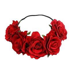 Rosenblumenkrone Mädchengirlande, Blumenkrone Stirnbänder Weich, Rosenblumenkrone Boho Blumenstirnband Haarkranz, Floraler Heiligenschein Kopfschmuck Hochzeit Party Rosy, Blumenstirnband Kopfschmuck F von CQSJX