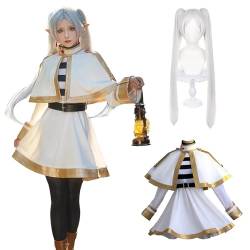 CR ROLECOS Anime Set Frieren auf der Beerdigung Frieren Cosplay Kostüm Outfit Frieren, Cosplay Uniform Mantel Full Set Halloween Party Karneval Dress Up Anzug mit Perücke M von CR ROLECOS