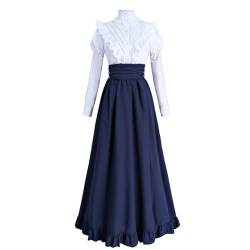 CR ROLECOS Damen Mittelalter Kleid Viktorianisches Kleid Renaissance Kleid für Frauen 1800er Klassiker 2-teiliger Renaissance-Kleid Kostüm Navy Blu M von CR ROLECOS