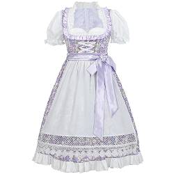 CR ROLECOS Dirndl Für Damen Dirndl Kleider Damen Trachtenkleid dirndl damen midi Dirndl auf dem Oktoberfest 3 Set:Dirndl Violett Mit Bluse, schürze L von CR ROLECOS